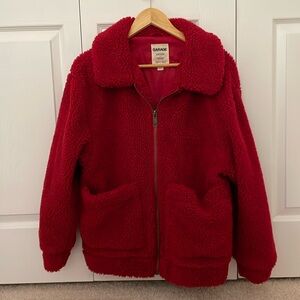 Garage Red Teddy Bear Sherpa Jacket Size XS/S